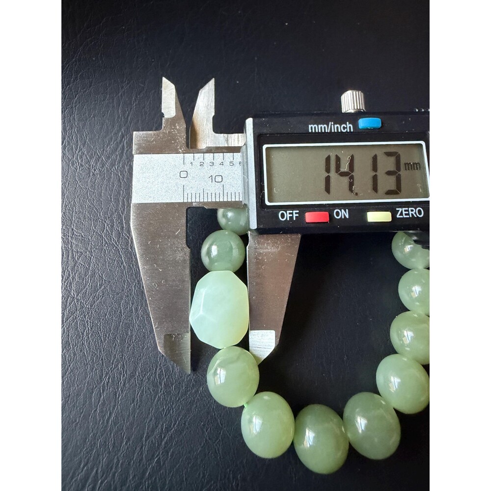 Natural Jade Beaded Bracelet 12mm Icy Celadon Green Beads W/ Faceted Focal Jade - Picture 8 of 9